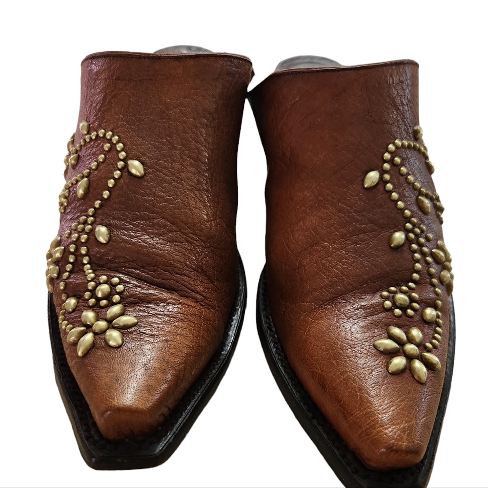 Calleen Cordero Brown Leather Studded Boot Mule Slides Size 8